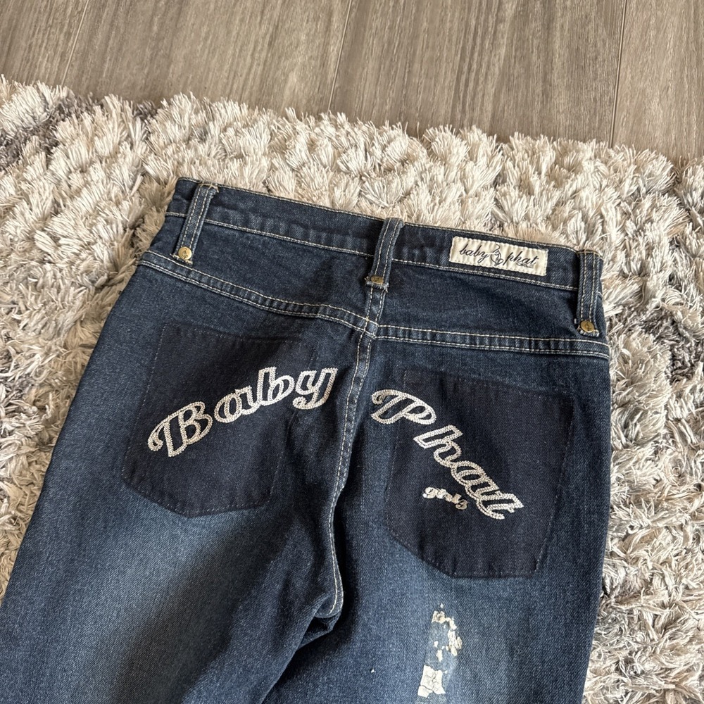 Vintage YOUTH Girls Size 12 Baby Phat Y2K Embroidered Blue Denim Jeans 90's HTF - Picture 4 of 8